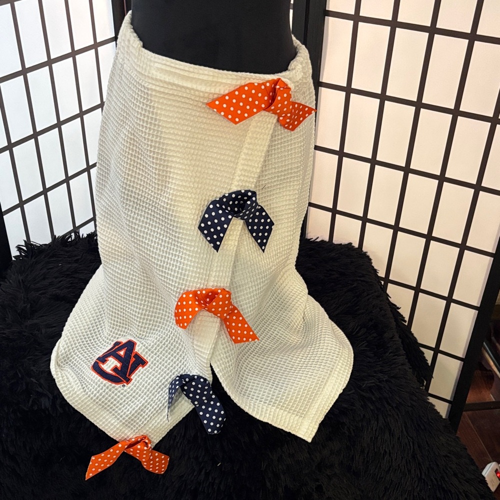Cream Waffle Knit Skirt with Orange & Navy Bow Accents